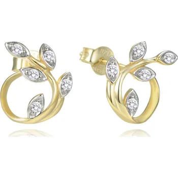 Náušnice Stříbrné pozlacené náušnice lístky s bílými zirkony