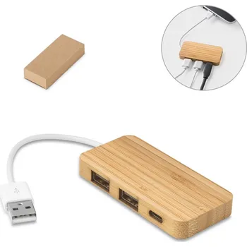 USB hub MOSER. HUB se 2 porty USB-A a 1 portem USB-C z bambusu 1 bez potisku bez potisku