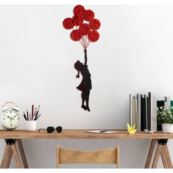 Obraz ASIR Nástěnná dekorace kovová BANKSY Dívka s balónky, černá a červená