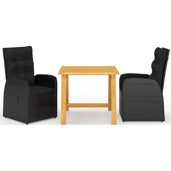 3dílný zahradní jídelní set černý Černý 3068711