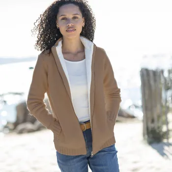 Dámský svetr Svetr s hebkou podšívkou, na zip oříšková 46/48