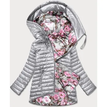 Dámská bunda Oboustranná šedá dámská květovaná bunda (PC-7509-61) odstíny šedé 50