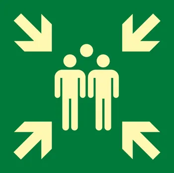 Značení Evakuační shromaždiště ISO 7010 - fotoluminiscenční fotoluminscenční samolepka 200 x 200 mm