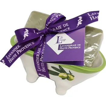Mýdlo Lavanderaie de Haute Provence Oliva Tuhé mýdlo s odkládací vaničkou, 100 g