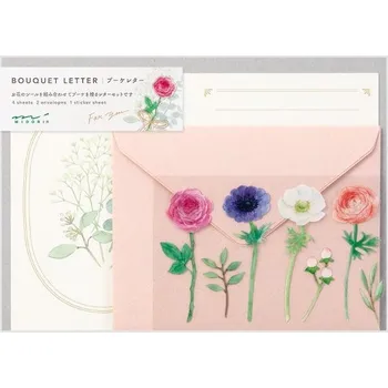 Obálka MD Papeteria 495 Bouquet Růžový motiv, set 4 listy, 2 obálky