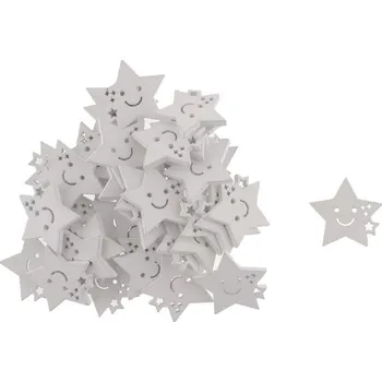 Vánoční dekorace Hvězdičky 3cm, 40ks dřevěné, bílé, Smiley