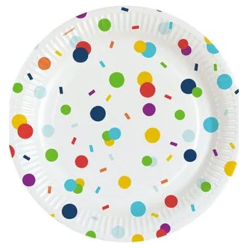 Party nádobí EKO Papírové talíře Rainbow Confetti 23 cm - 8 ks