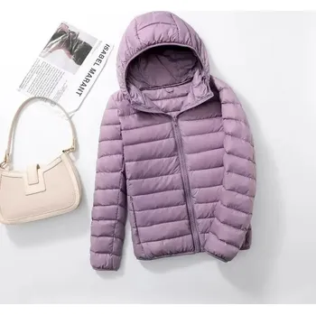 Dámská softshellová bunda Prošívaná dámská bunda s peřím a kapucí Barva: Purpurová, Velikost: M