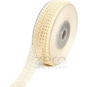 Stuha Stuha jutová 2,5 cm x 10 m - sv. krémová (vzor krajka)