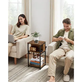 Konzolový stolek VASAGLE Odkládací stolek s elektrickou a USB zásuvkou hnědý