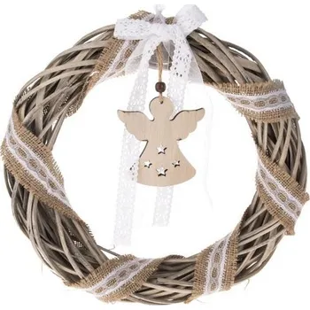 Věnec Proutěný závěsný věnec s andělem - natur,
