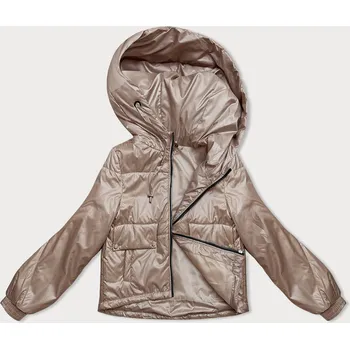 Krátká béžová dámská bunda s kapucí (B8216-83) odstíny béžové XL (42)