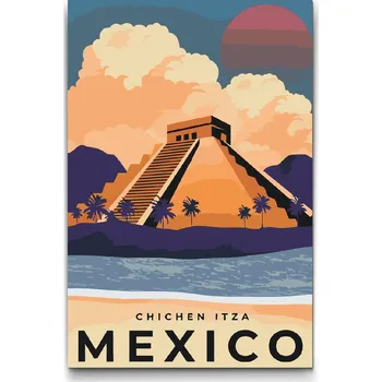 Malování podle čísel - Chichén Itzá, Mexico Velikost: 40x60cm, Rámování: Pouze srolované plátno
