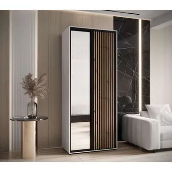 Šatní skříň Skříň s posuvnými dveřmi a zrcadlem 100 cm - Lanko Barva: Bílá/černá