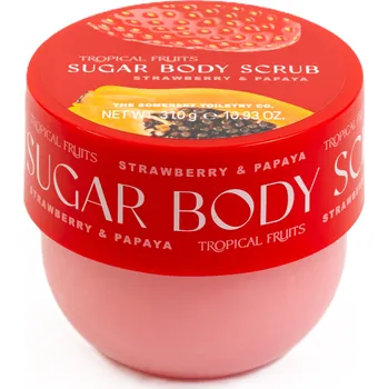 Tělový peeling Somerset Toiletry Tropical Fruits – Jahoda & Papája Cukrový peeling, 310 g