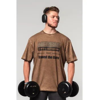 NEBBIA Washed-off oversized tričko HERITAGE hnědé XXL