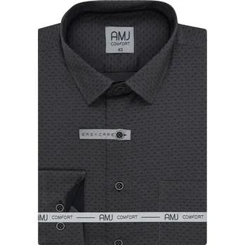 Pánská košile Pánská košile AMJ bavlněná, tmavě šedá s čárkovaným cikcak vzorem VDSBR1408, dlouhý rukáv, slim fit, vel. 43