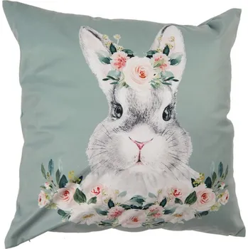 Dekorativní polštářek Zelený povlak na polštář s králíčkem
