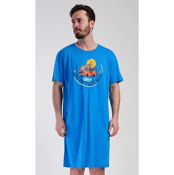 Pánská noční košile Vienetta MAN Pánská noční košile s krátkým rukávem Adventure Barva: Modrá, Velikost: XL
