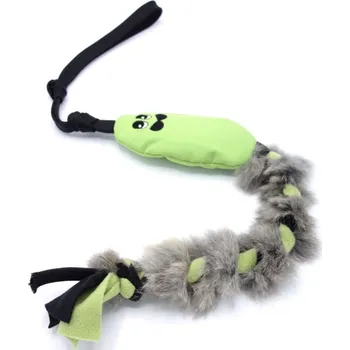 Hračka pro psa Pískací potvůrky Odolné přetahovadlo – krysa s králičí kožešinou a flísem, zelená