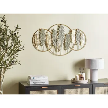 Nástěnná dekorace zlatá a zelená kovová ručně vyrobená nástěnné umění moderní styl příslušenství doplňky Beliani