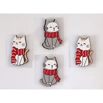 Dřevěná dekorace - Kočička s šálou - BÍLÁ