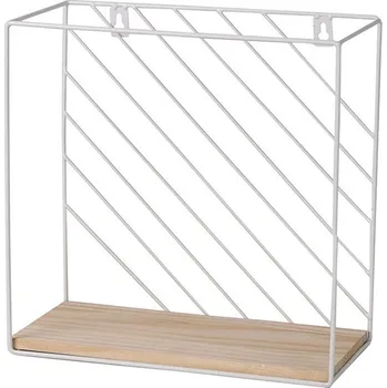 police DOCHTMANN Nástěnná police čtverec 28 × 28 × 14 cm, kov, dřevo, bílá