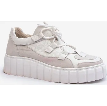 Dámské tenisky Dámské kožené sportovní boty na platformě M01/1 Zazoo Barva: Béžová, Velikost: 38