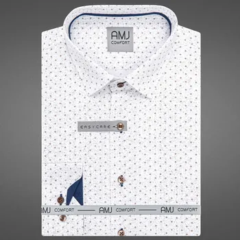 Pánská košile Pánská košile AMJ bavlněná, bílá s béžovými tečkami VDBR1414, dlouhý rukáv, regular fit, vel. 45