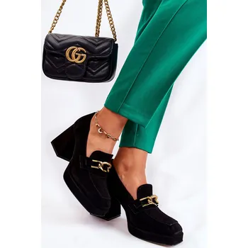 Dámské lodičky Semišové lodičky s ozdobným řetízkem Laura Messi 2444 Barva: Černá, Velikost: 36