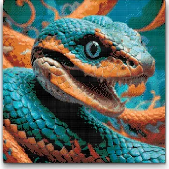 Diamantové malování Diamantové malování - Had v odstínech tyrkysové a oranžové Velikost: 50x50cm, Rámování: Pouze srolované plátno, Diamanty: Čtvercové