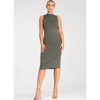 Dámské šaty Olivové vypasované viskózové šaty bez rukávů M1031 Olive Velikost: XL