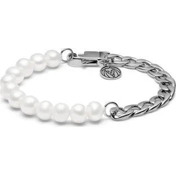 Náramek Chad Amager článkový náramek stříbrné barvy a perličkami - Lucleon