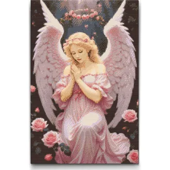 Diamantové malování Diamantové malování - Anděl s růžovými růžemi Velikost: 40x60cm, Rámování: Pouze srolované plátno, Diamanty: Kulaté