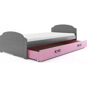 Postel BMS GROUP Dětská postel Lili - 1 osoba, 90x200 s úložným prostorem bez matrace – Grafit, Růžová