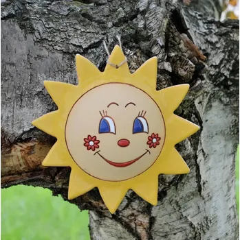 Keramické sluníčko 20 cm s kytičkou plastické