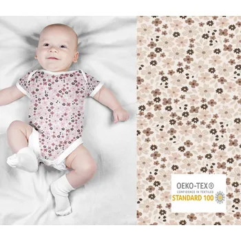 Bavlněný úplet z kolekce BABY béžový s potiskem kytiček 19456/051