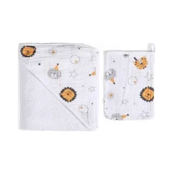 FUNNABABY Mušelínový set Osuška s kapucí + Žínka Circus Grey