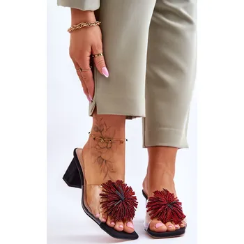 Dámské pantofle Módní transparentní pantofle na vysokém podpatku S.Barski KV-AP658-1 Barva: Černá, Velikost: 37