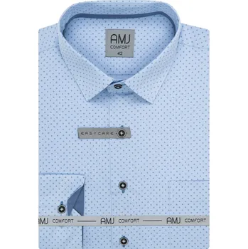 Pánská košile Pánská košile AMJ bavlněná, světle modrá s tečkovanými pětiúhelníky VDSBR1393, dlouhý rukáv, slim fit, vel. 42
