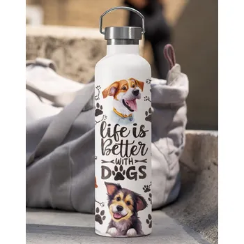 Termoska Termoska s bambusovým víčkem - Life is better with dogs, Barva Bílá, Velikost 500 ml, Canvas Termoska s bambusovým víčkem 500 ml Bezvatriko.cz 2734