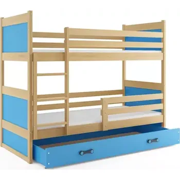 BMS GROUP Dětská patrová postel Rico - 2 osoby, 80x160 s úložným prostorem bez matrace – Borovice, Modrá, Modrá