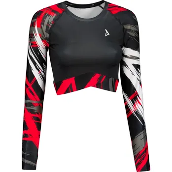 Dámský funkční crop top s dlouhým rukávem premium ALTISPORT VOJ/ALW039TR04 ČERNÁ/ČERVENÁ XXL