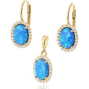 Souprava šperků Zlatá souprava náušnic a přívěšku s opály ZLSS52F + DÁREK ZDARMA