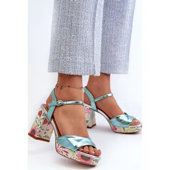 Dámské sandále Dámské sandály na podpatku ve květech D&A CR980 Barva: Modrá, Velikost: 40