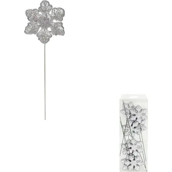 Vánoční dekorace Vločka na drátku, 8 kusů v krabiččce, umělá vánoční dekorace, barva stříbrná, ce