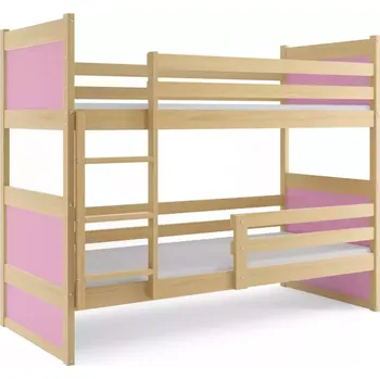 BMS GROUP Dětská patrová postel Rico - 2 osoby, 80x160 bez úložného prostoru s matrací – Borovice, Růžová