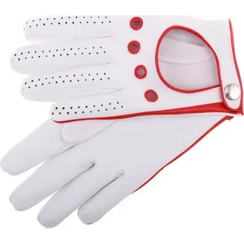 Rukavice Špongr Pánské kožené autorukavice PRESTON bílé s červeným detailem Velikost: 9"