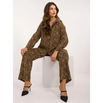 Dámský komplet s leopardím vzorem a košilí tmavě béžový a černý