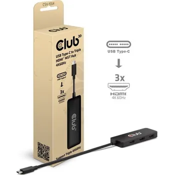 Počítač Club3D hub MST USB-C na 3xHDMI, Single: 8K30Hz, Triple: 4K60Hz CSV-1554